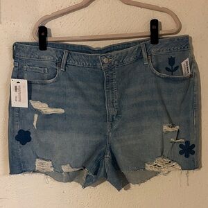 Old Navy Blue Floral Distressed Jean Shorts